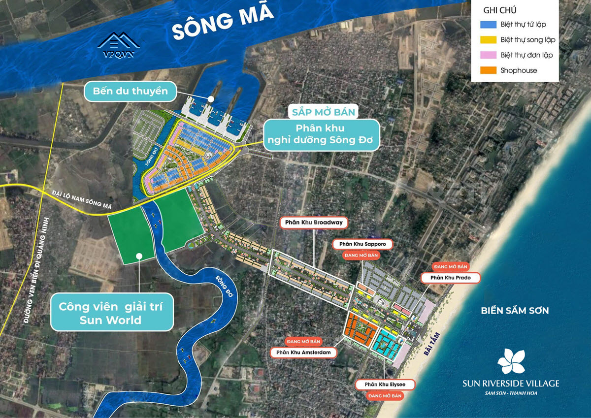 Dự &aacute;n Sun Riverside Village c&oacute; vị tr&iacute; đối xứng hai c&ocirc;ng vi&ecirc;n Sun World rộng 33,6ha.