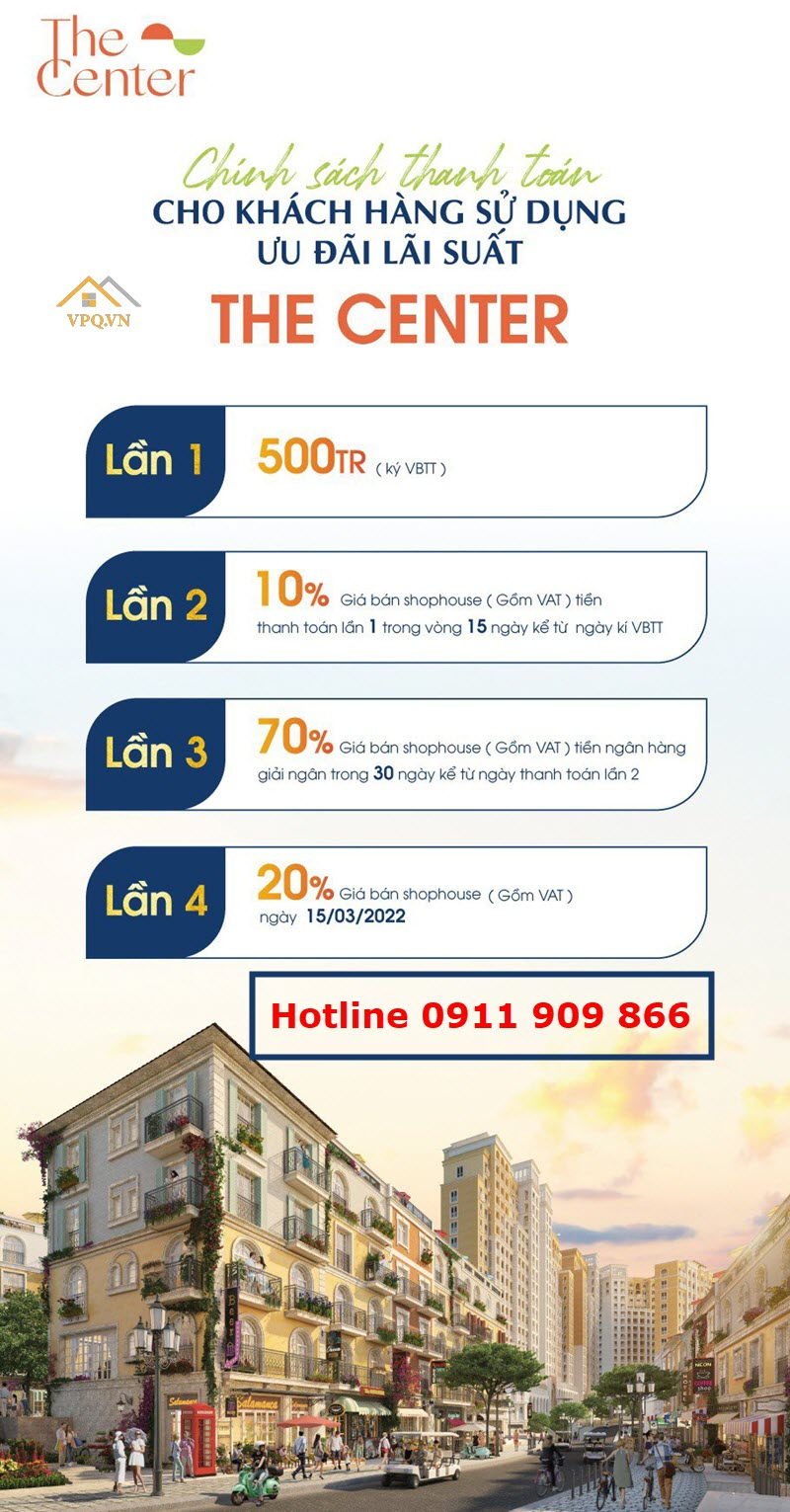 Chính sách bán hàng Shophouse The Center tháng 8/2021 - Kh có vay