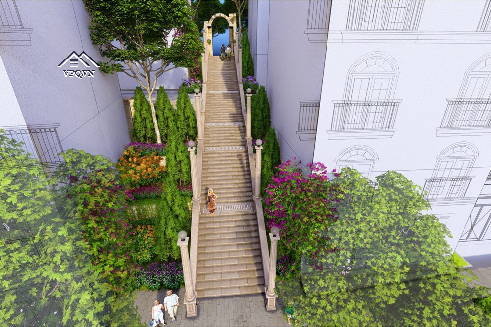 Bậc thang L'Opera Stairs giữa 2 căn Shophouse M100 - M102 The Center