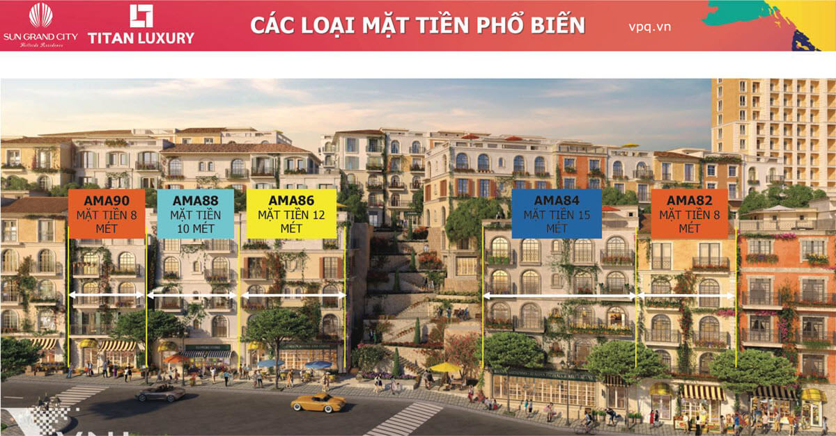 Các loại hình mặt tiền của phân khu The Center Shophouse Địa Trung Hải