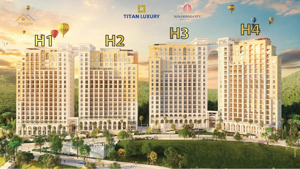 Phối cảnh 4 t&ograve;a ph&acirc;n khu The Hill - Sun Grand City Hillside Residence