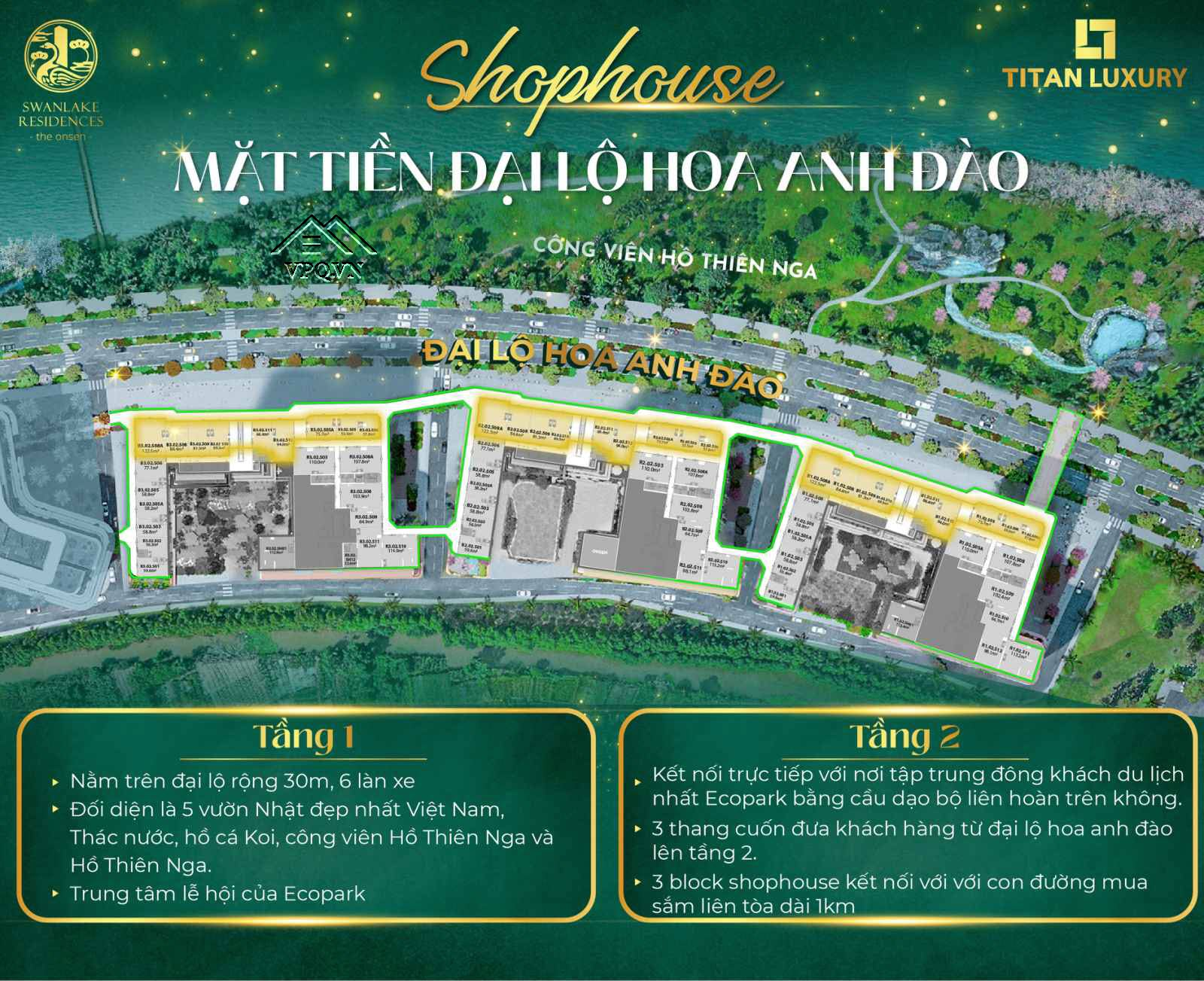 Shophouse khối đế Swanlake Onsen mặt tiền đại lộ Hoa Anh Đào Ecopark