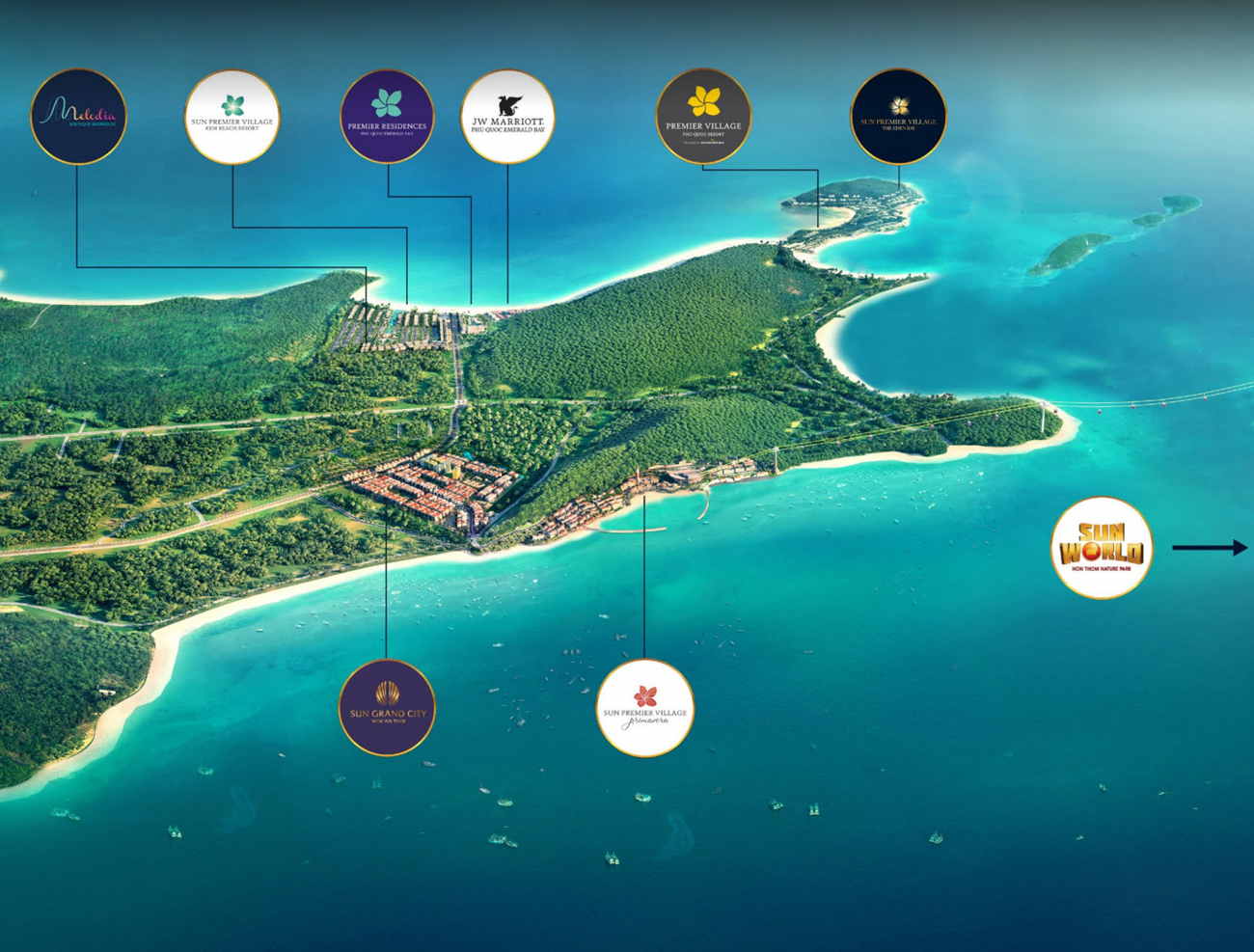 Vị trí dự án biệt thự Premier Village Phu Quoc Resort tại Mũi Ông Đội của Sun Group.