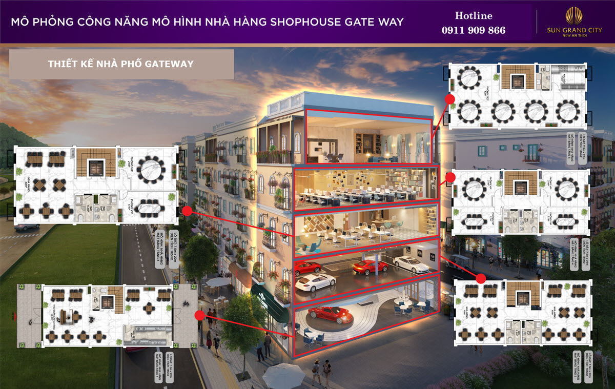 Thiết kế nh&agrave; h&agrave;ng - shophouse Gateway An Thới