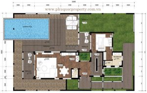 Mặt bằng tầng 1 biệt thự song lập B-DN Premier Village Phu Quoc Resort