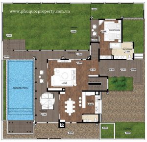 Mặt bằng tầng 1 biệt thự song lập C-DN Premier Village Phu Quoc Resort