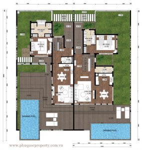 Mặt bằng tầng 1 mẫu biệt thự song lập A-DN Premier Village Phu Quoc